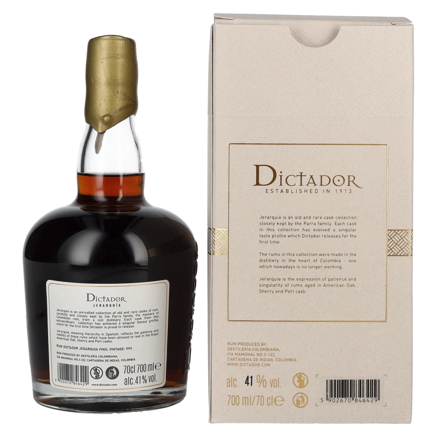 Dictador JERARQUÍA 29 Years Old FINO Rum 1991 41% Vol. 0,7l in gift box