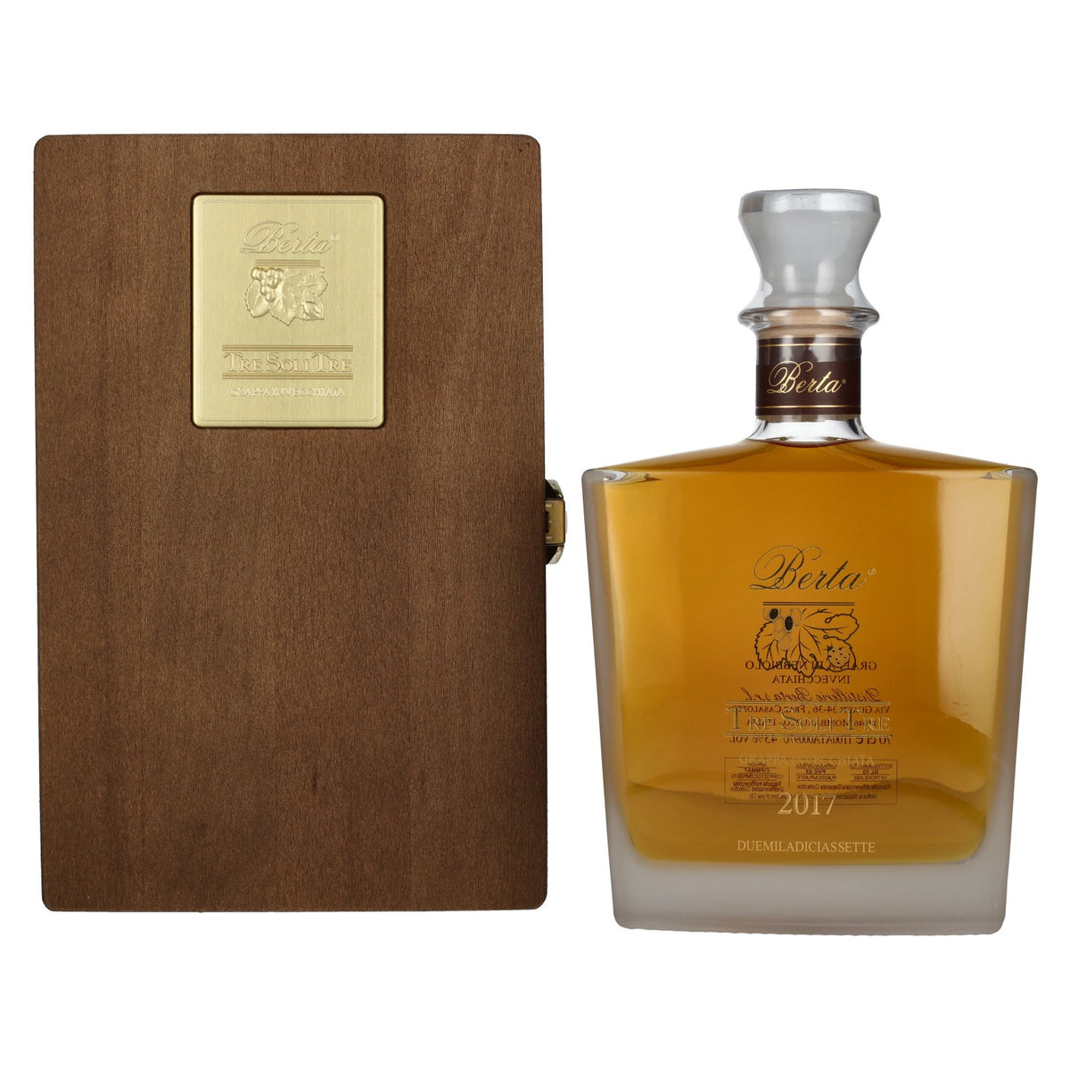 Berta Grappa Tre Soli Tre Grappa Invecchiata 2017 43% vol. 0,7l dans une caisse en bois