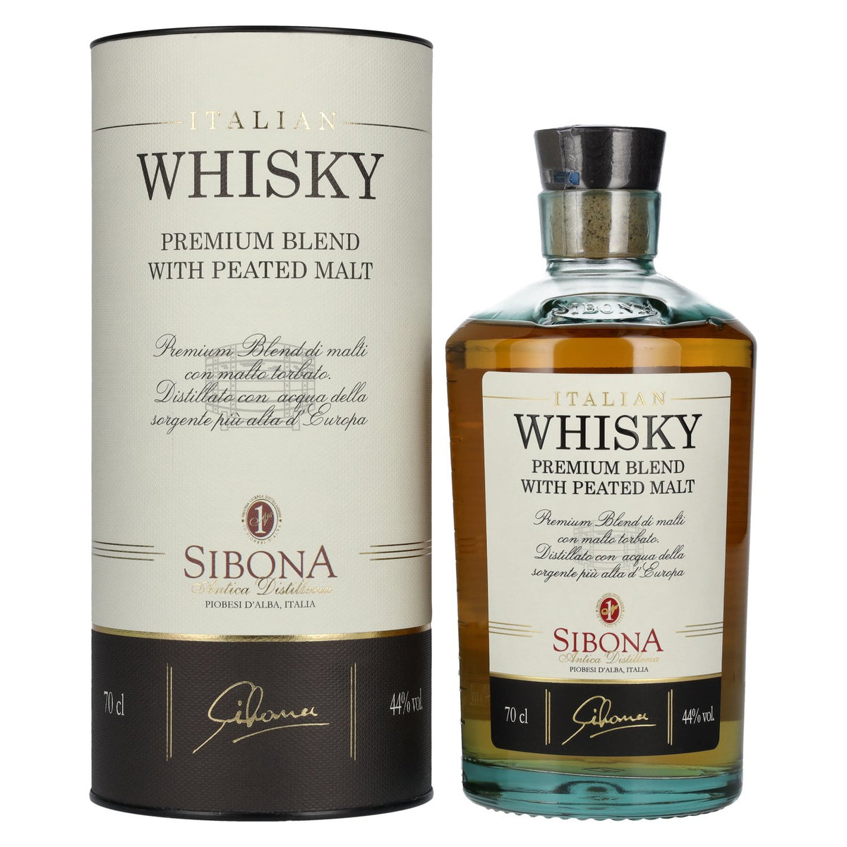 Sibona PREMIUM BLEND WITH PEATED MALTS Italiaanse whisky 44% vol. 0,7 l in geschenkverpakking