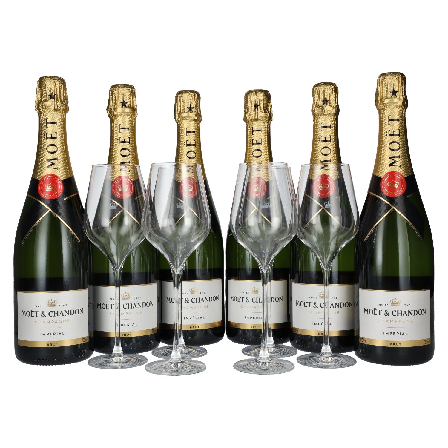 Moët &amp; Chandon Champagne IMPÉRIAL Brut 12,5% vol. 6x0,75l en coffret cadeau avec 6 verres