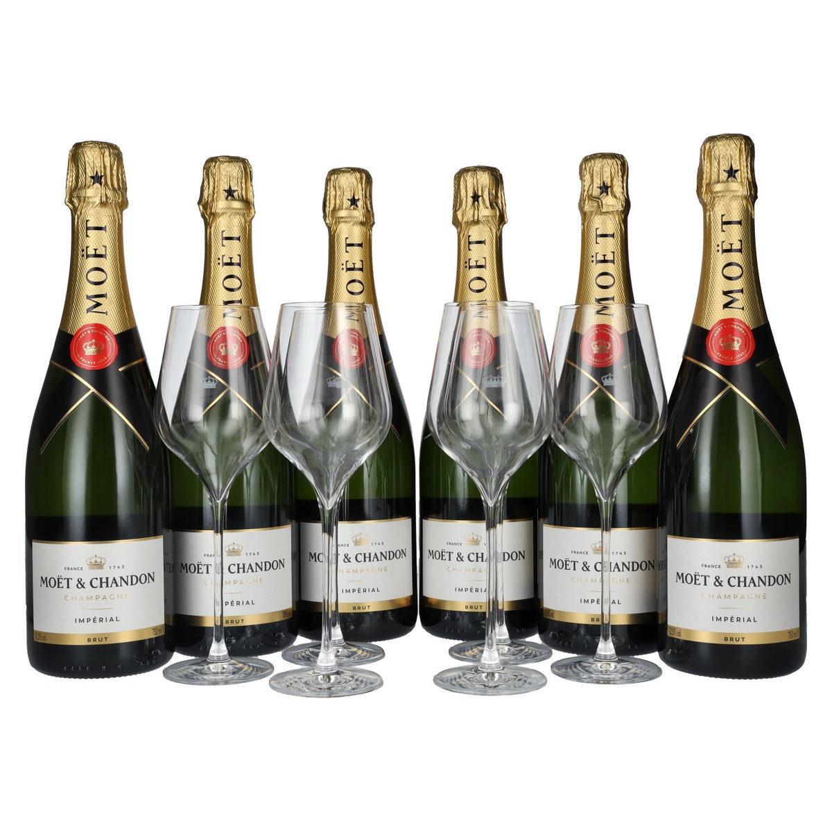 Moët &amp; Chandon Champagne IMPÉRIAL Brut 12.5% vol. 6 x 0.75 l in a gift box with 6 glasses