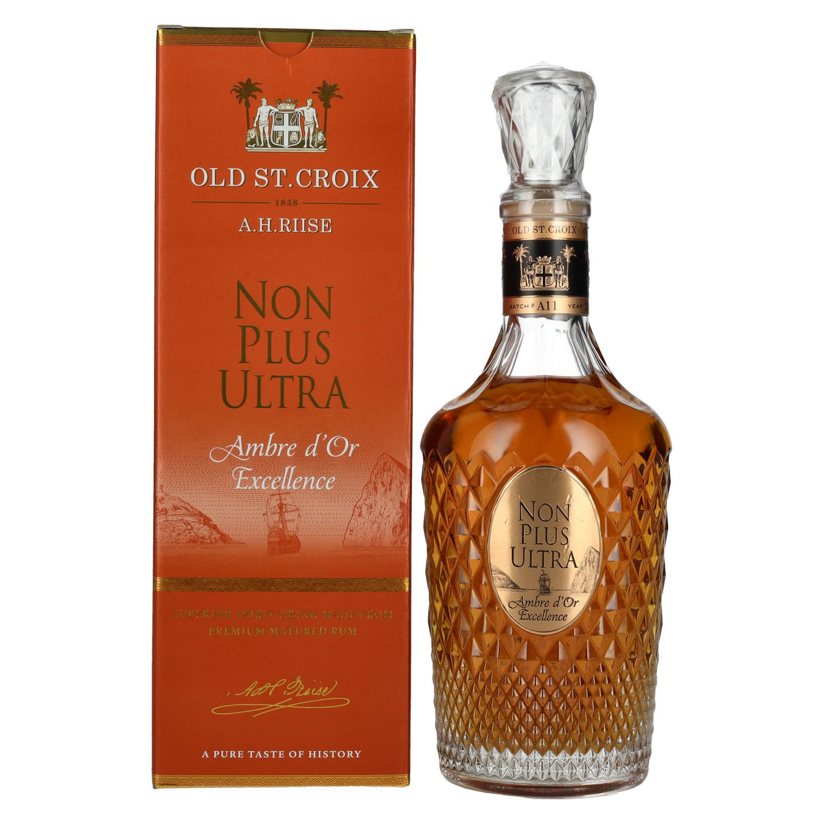 Old St. Croix A.H. Riise NON PLUS ULTRA Ambre d'Or Excellence 42 % vol., 0,7 l, dans un coffret cadeau