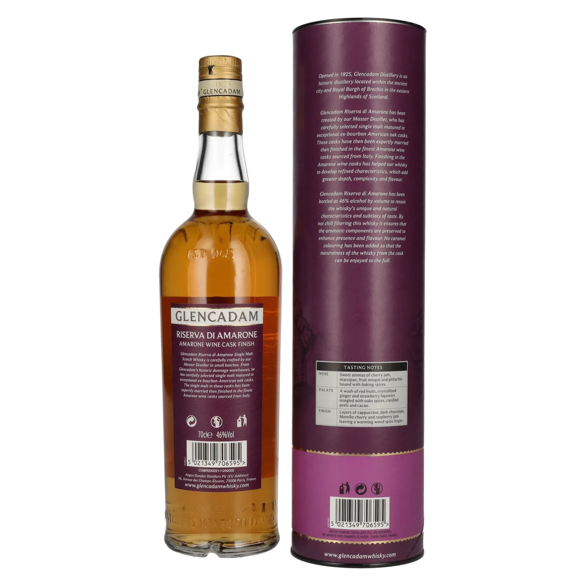 Glencadam RISERVA DI AMARONE Single Malt AMARONE WINE CASK FINISH 46 % vol. 0,7 l dans un coffret cadeau