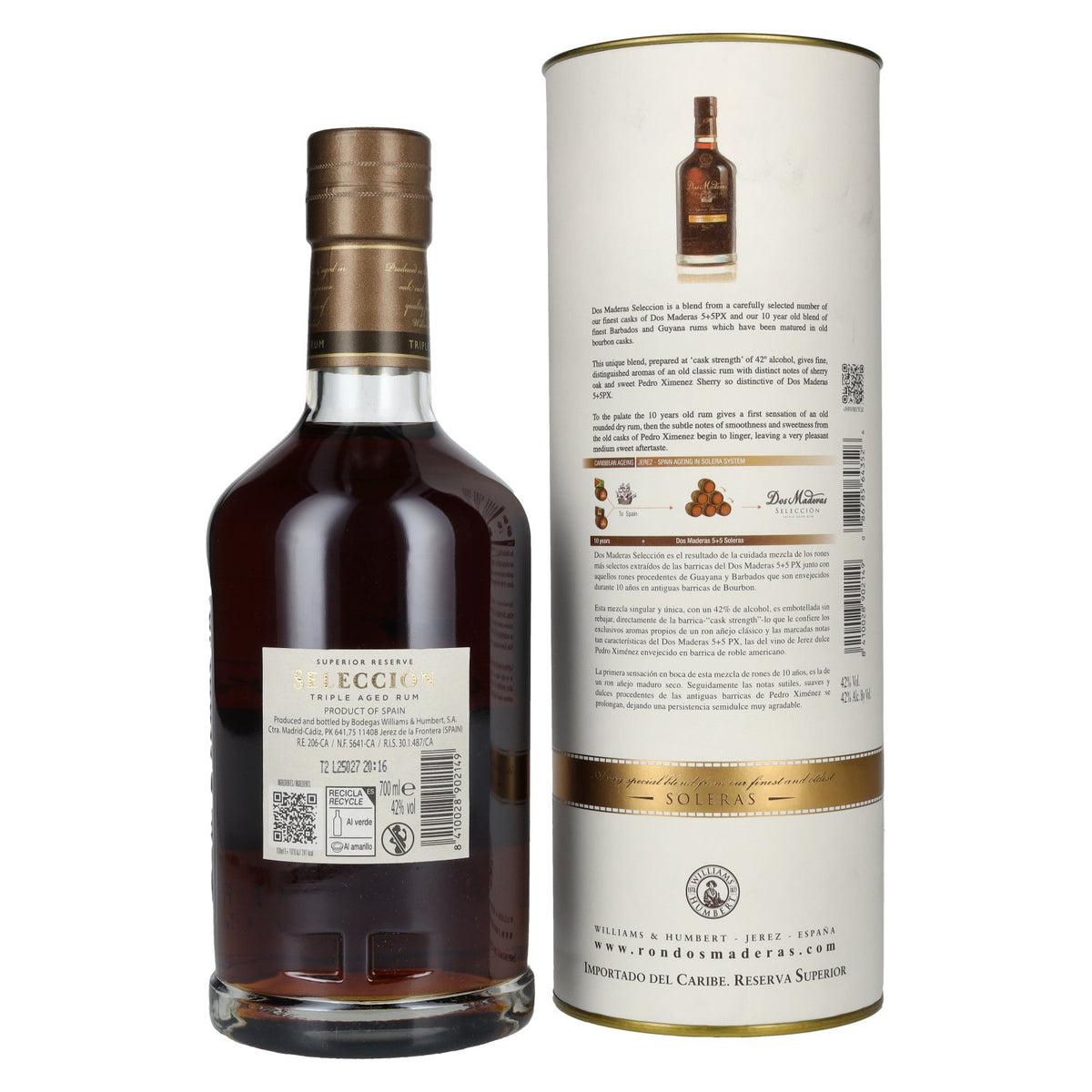 Dos Maderas Selección Superior Reserve Triple Aged Rum 42% vol. 0.7 l in a gift box