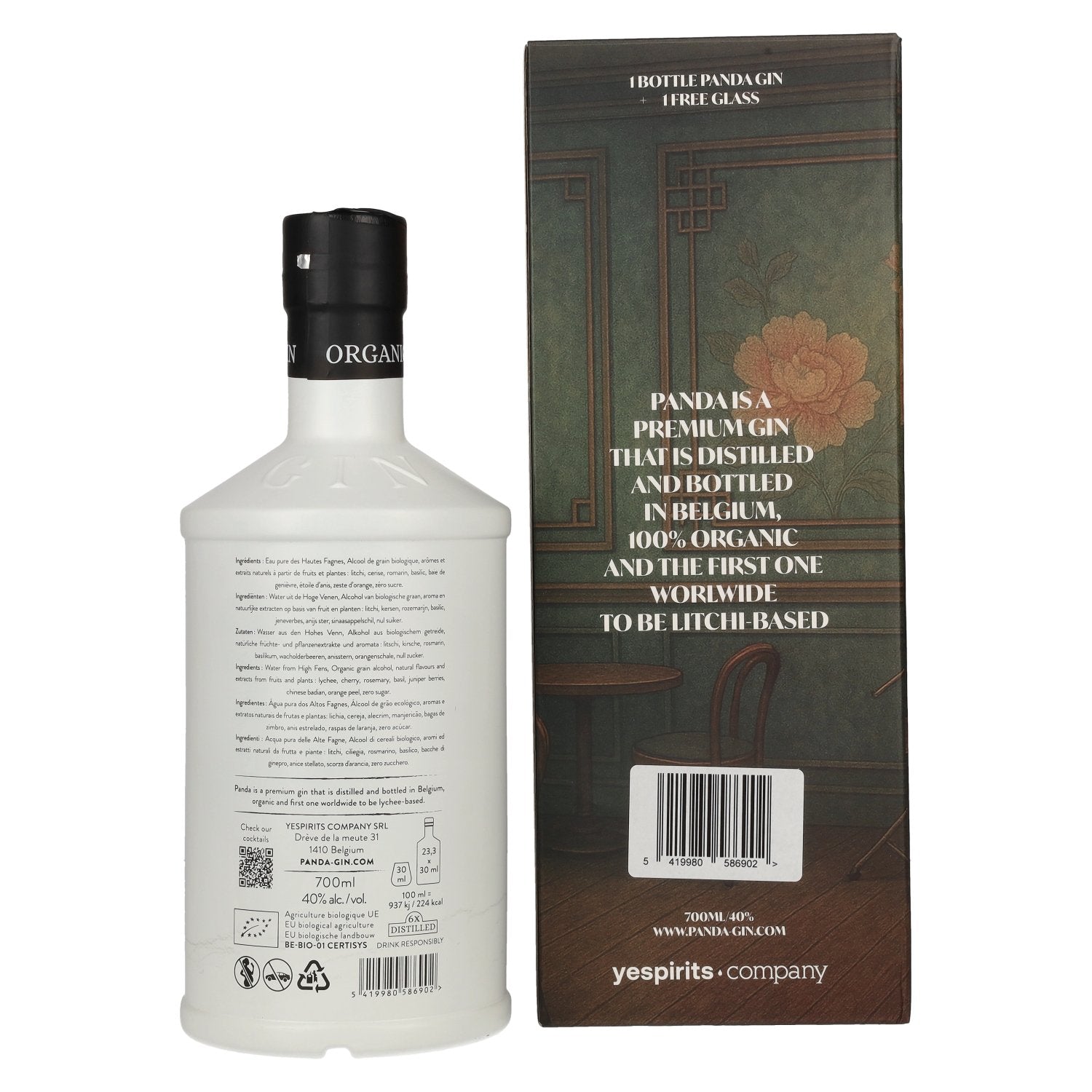 PANDA Organic Gin 40% Vol. 0,7l in gift box with glass