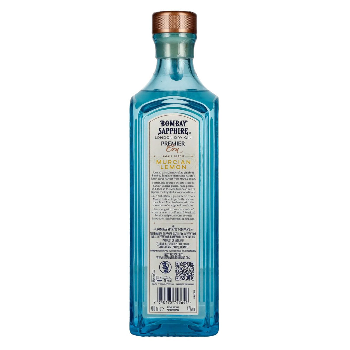 Bombay SAPPHIRE PREMIER Cru Murcian Lemon London Dry Gin 47% Vol. 0,7l