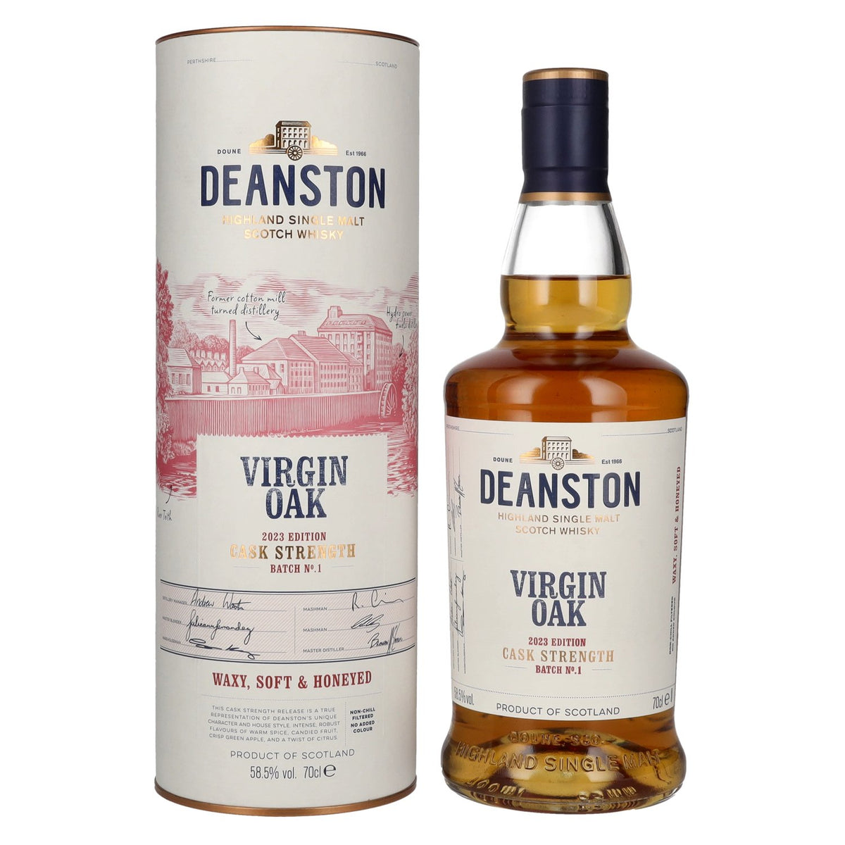 Deanston VIRGIN OAK Highland Single Malt Cask Strength, lot n° 1, édition 2023, 58,5 % vol., 0,7 l, dans un coffret cadeau