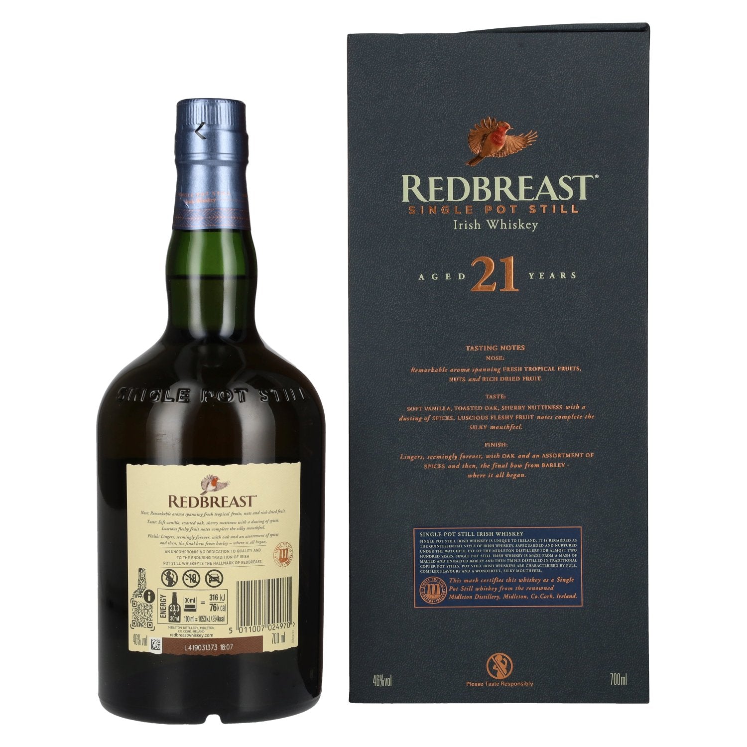 Redbreast 21 Years Old Single Pot Still Irish Whiskey 46% Vol. 0,7l dans une caisse en bois