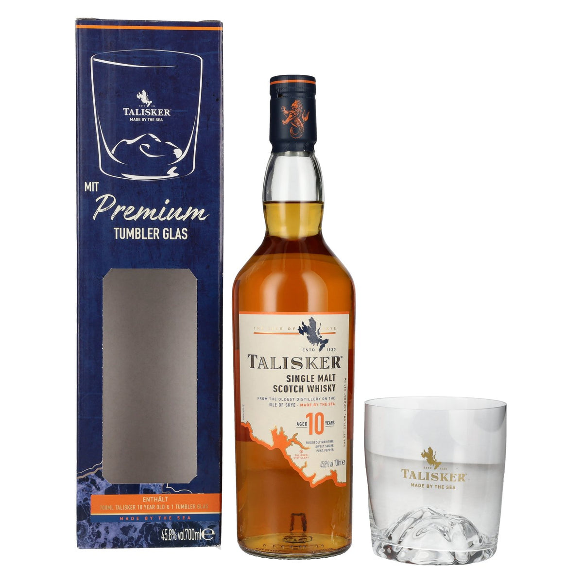 Talisker 10 Years Old Single Malt Scotch Whisky 45,8% Vol. 0,7l in geschenkverpakking met tuimelglas