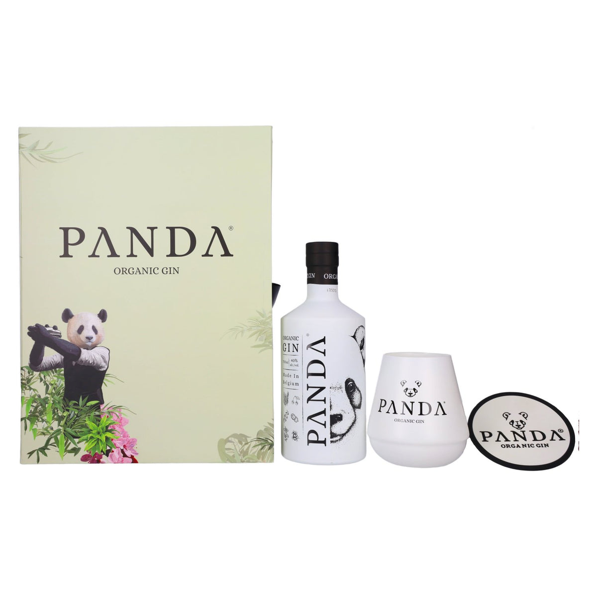 Panda Gin Organic 40 % vol., 0,7 l, dans un coffret cadeau comprenant 2 verres et des dessous de verre