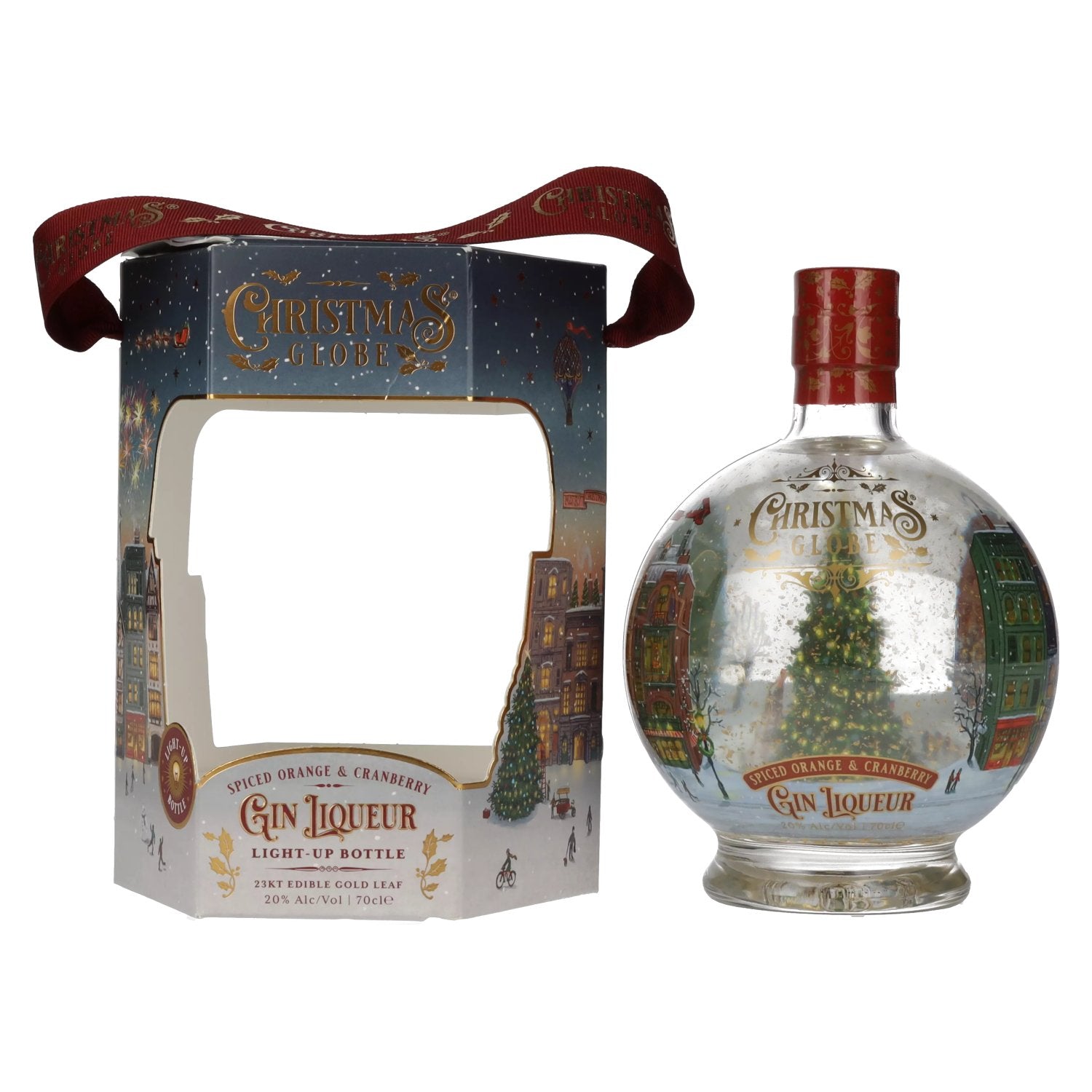 Christmas Globe Spiced Orange &amp; Cranberry Gin Likeur Light-Up 20% vol. 0,7 l in geschenkverpakking