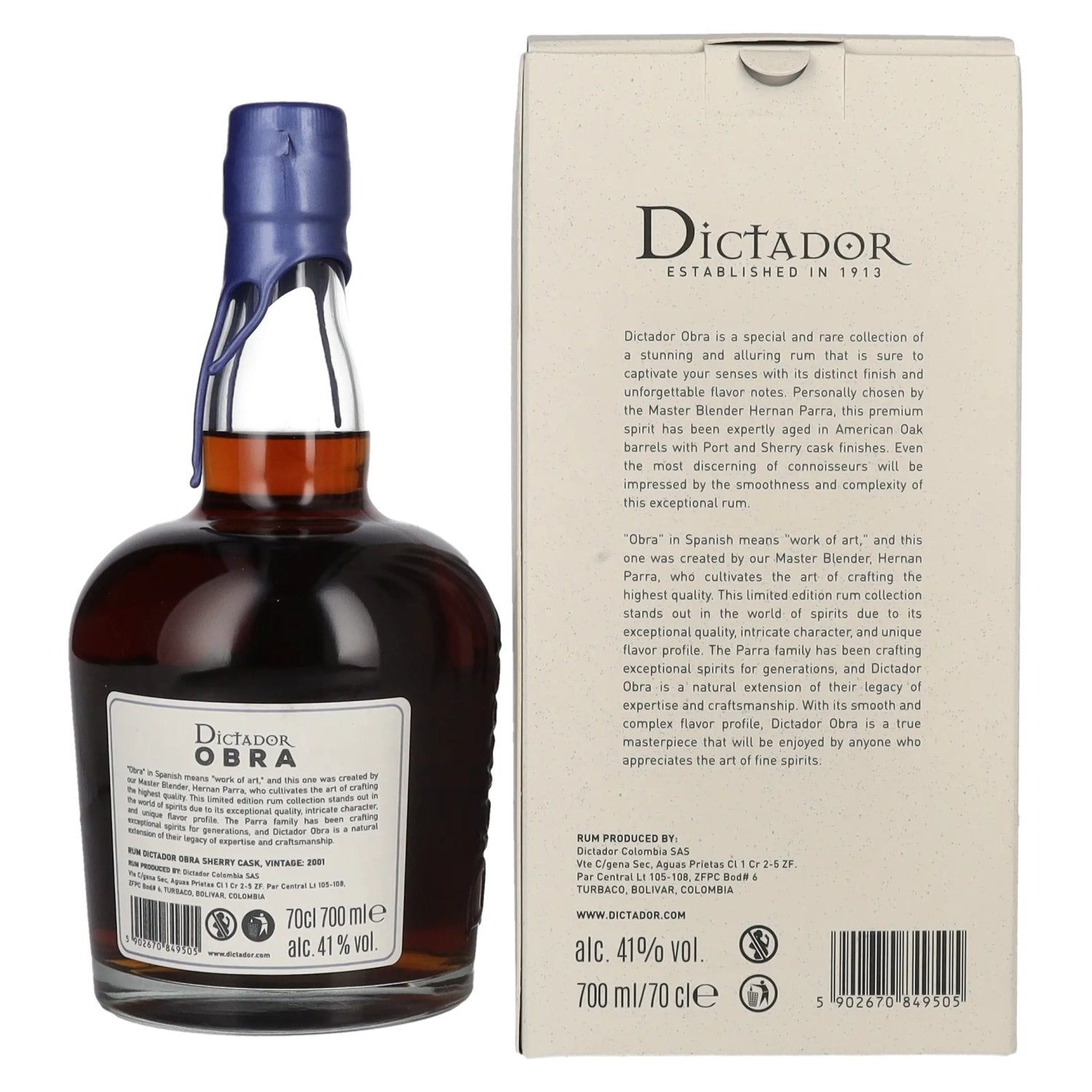 Dictador OBRA VINTAGE 22 Years Old SHERRY CASK Rum 2001 41% Vol. 0,7l in gift box