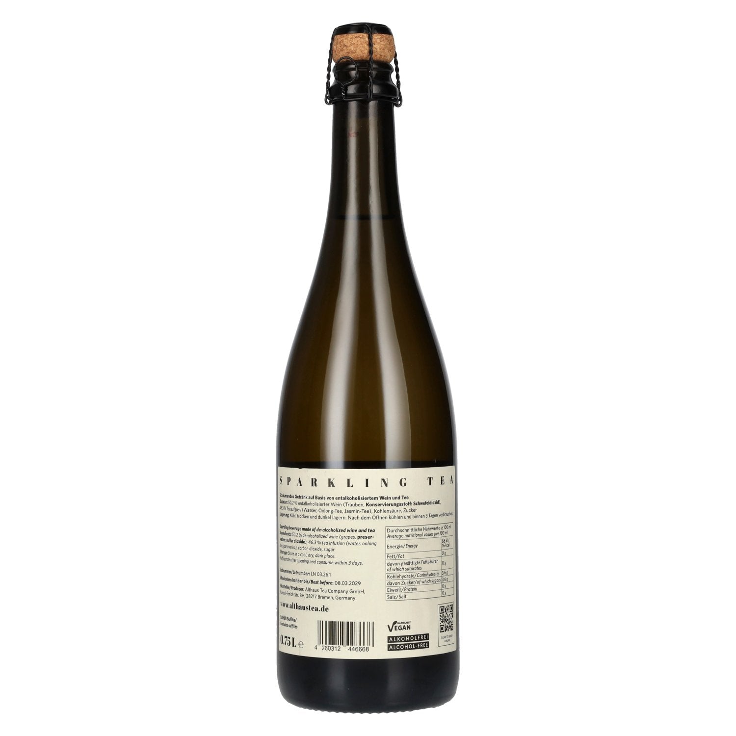 Althaus Sparkling Tea non-alcoholic White Wine Green Jasmine & Oolong Tea 2026 0,75l