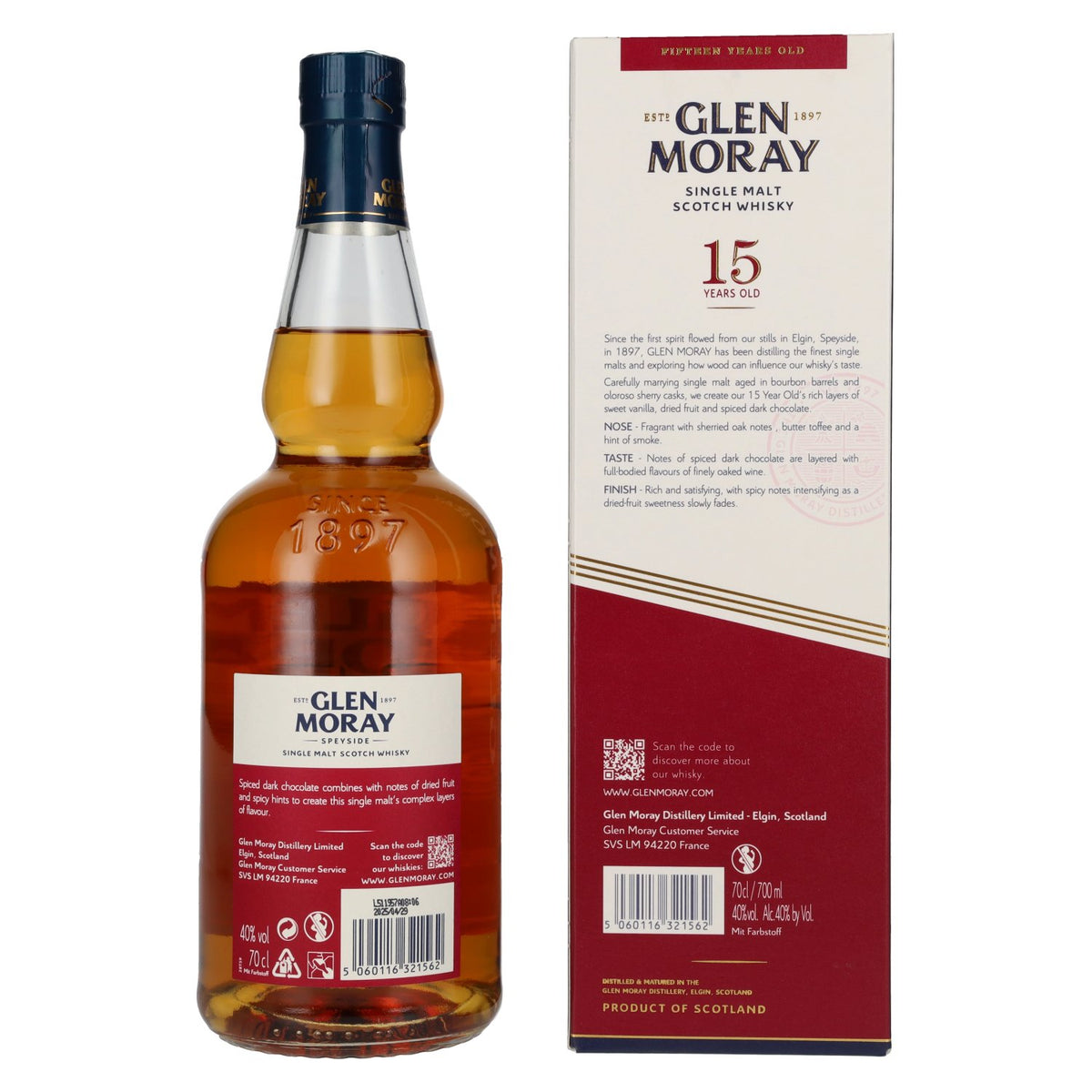 Glen Moray 15 Years Old Bourbon & Sherry Cask Speyside Single Malt 40% Vol. 0,7l in Geschenkbox