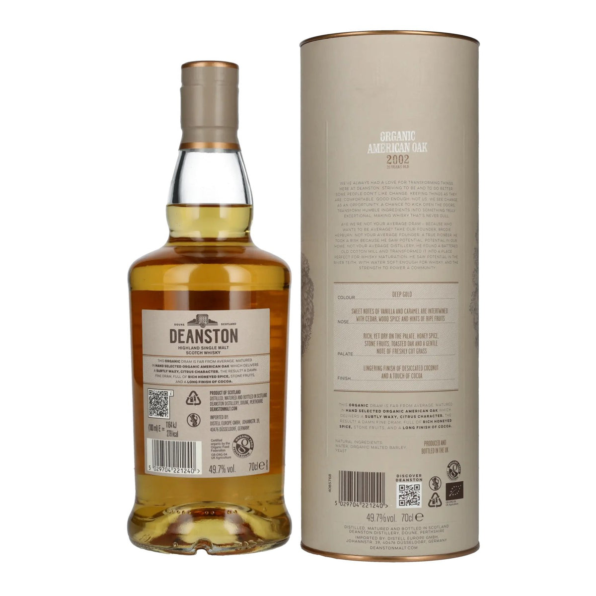 Deanston 20 Years Old Organic American Oak Highland Single Malt 2002 49,7% Vol. 0,7l in Geschenkbox