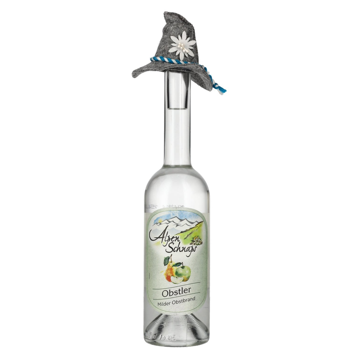 Nannerl Alpenschnaps OBSTLER 38 % vol., 0,5 l, avec chapeau en feutre