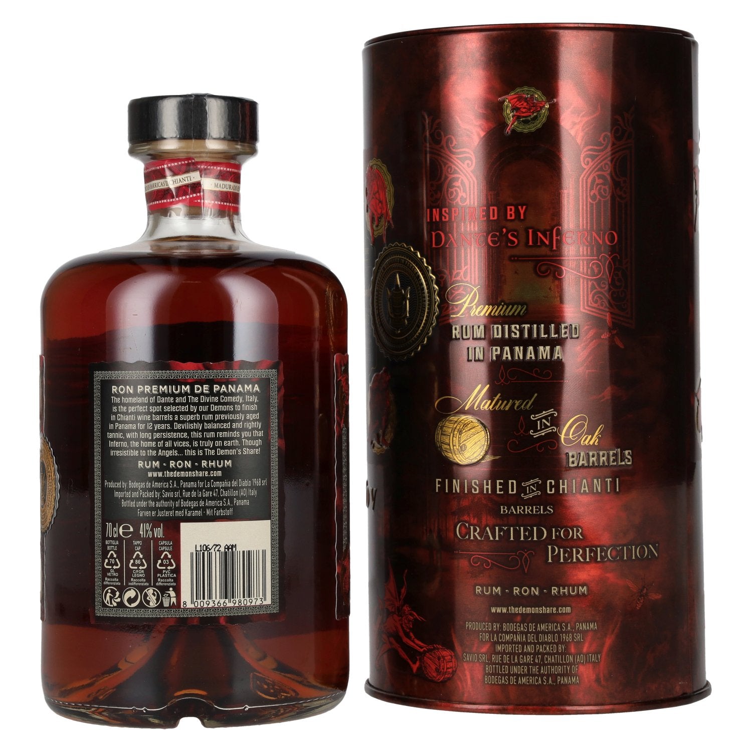 The Demon's Share Superior Blend Rum 12 Jaar Oud Chianti Barrel Finish 41% Vol. 0,7l in Blik