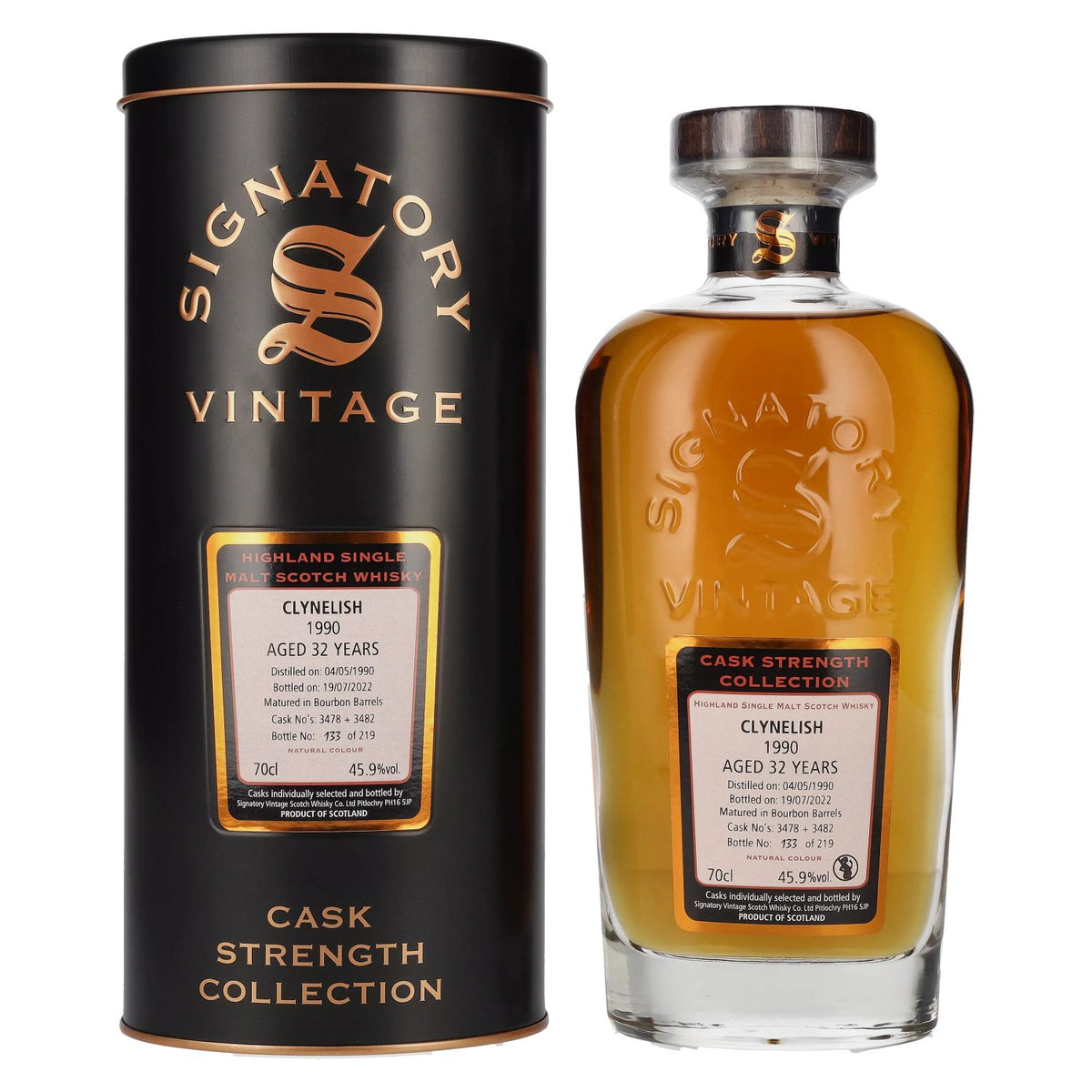 Signatory Vintage Clynelish 32 ans d'âge, brut de fût 1990, 45,9 % vol., 0,7 l dans une boîte en fer-blanc