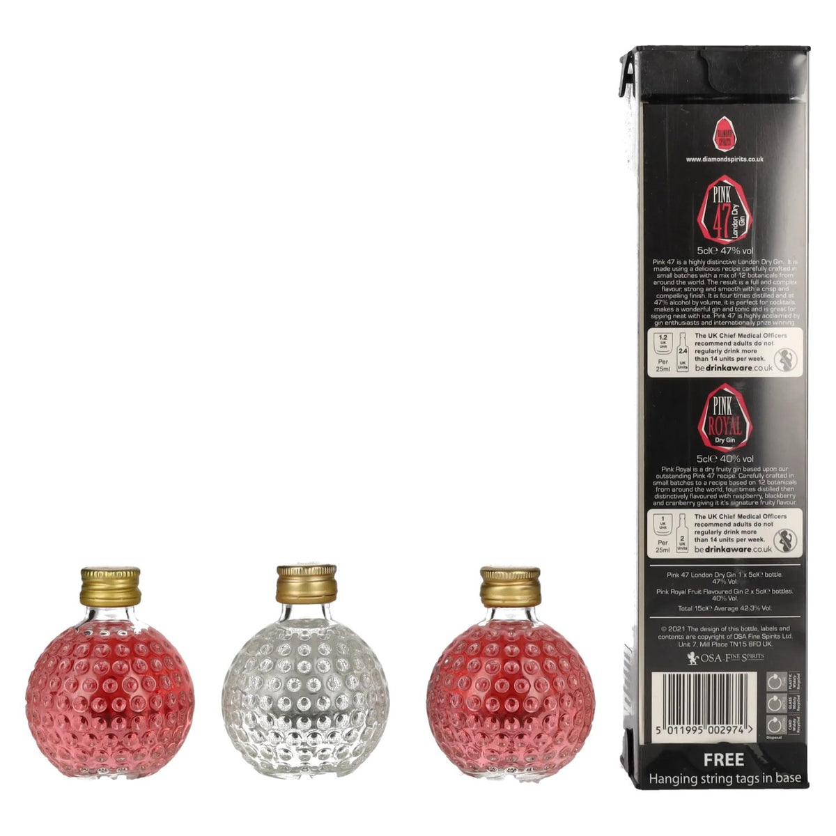 Pink Royal Dry Gin &amp; Pink 47 London Dry Gin Christmas Baubles 42.3% ABV 3 x 0.05 l in a gift box