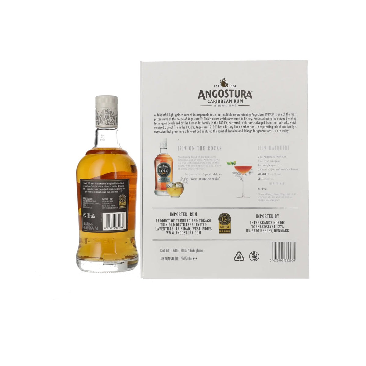 Angostura 1919 Premium Gold Rum Deluxe Aged Blend 40% Vol. 0.7l in gift box with 2 glasses