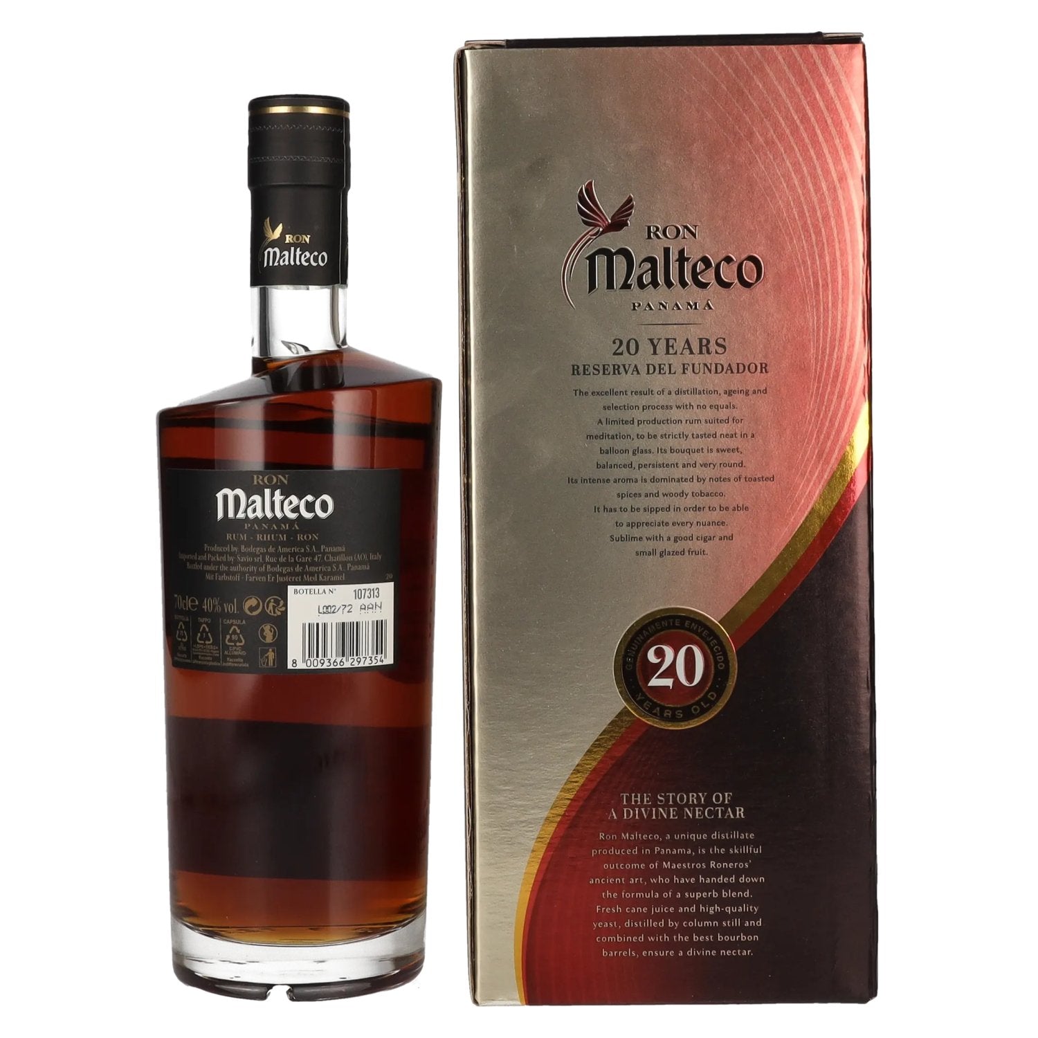 Ron Malteco 20 Años Reserva del Fundador 40% Vol. 0,7l en boîte cadeau