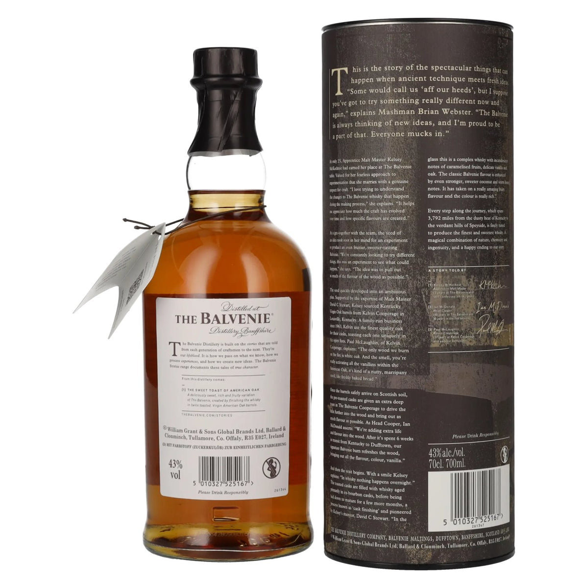 Balvenie 12 ans d'âge « The Sweet Toast of AMERICAN OAK » 43 % vol. 0,7 l dans un coffret cadeau
