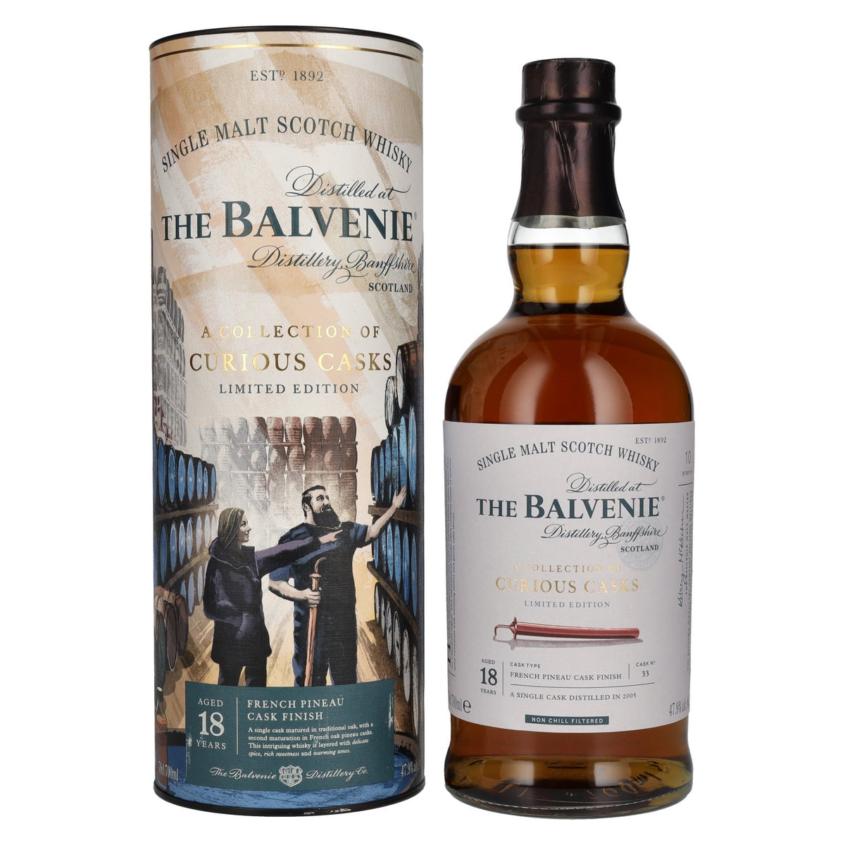 Balvenie 18 ans d'âge « A Collection of Curious Casks » - Finition en fût de Pineau français - 47,9 % vol. - 0,7 l dans un coffret cadeau