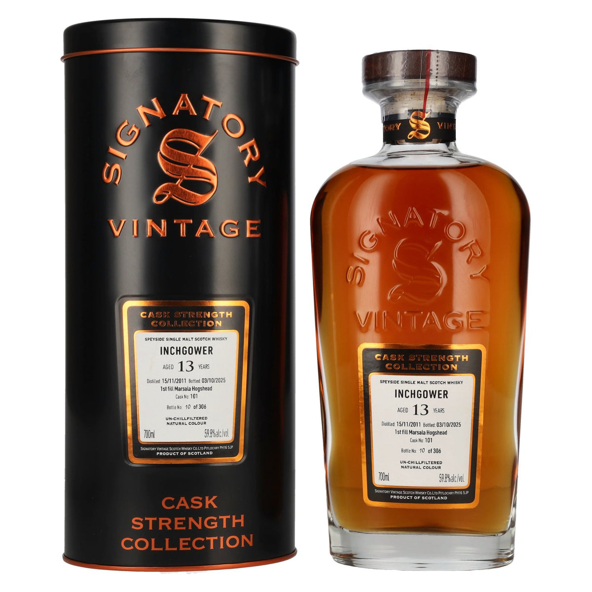 Signatory Vintage INCHGOWER 13 Years Old 1st Fill Marsala Cask Strength #101 2011 59,8% Vol. 0,7l in Tinbox