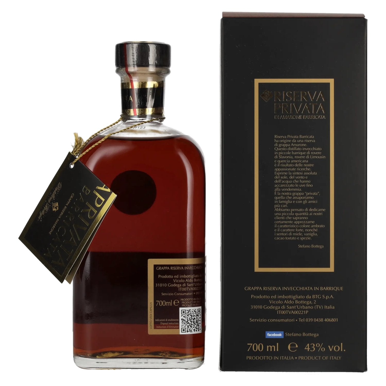 Bottega Grappa Riserva Privata di Amarone Barricata 43% Vol. 0,7l in Geschenkbox