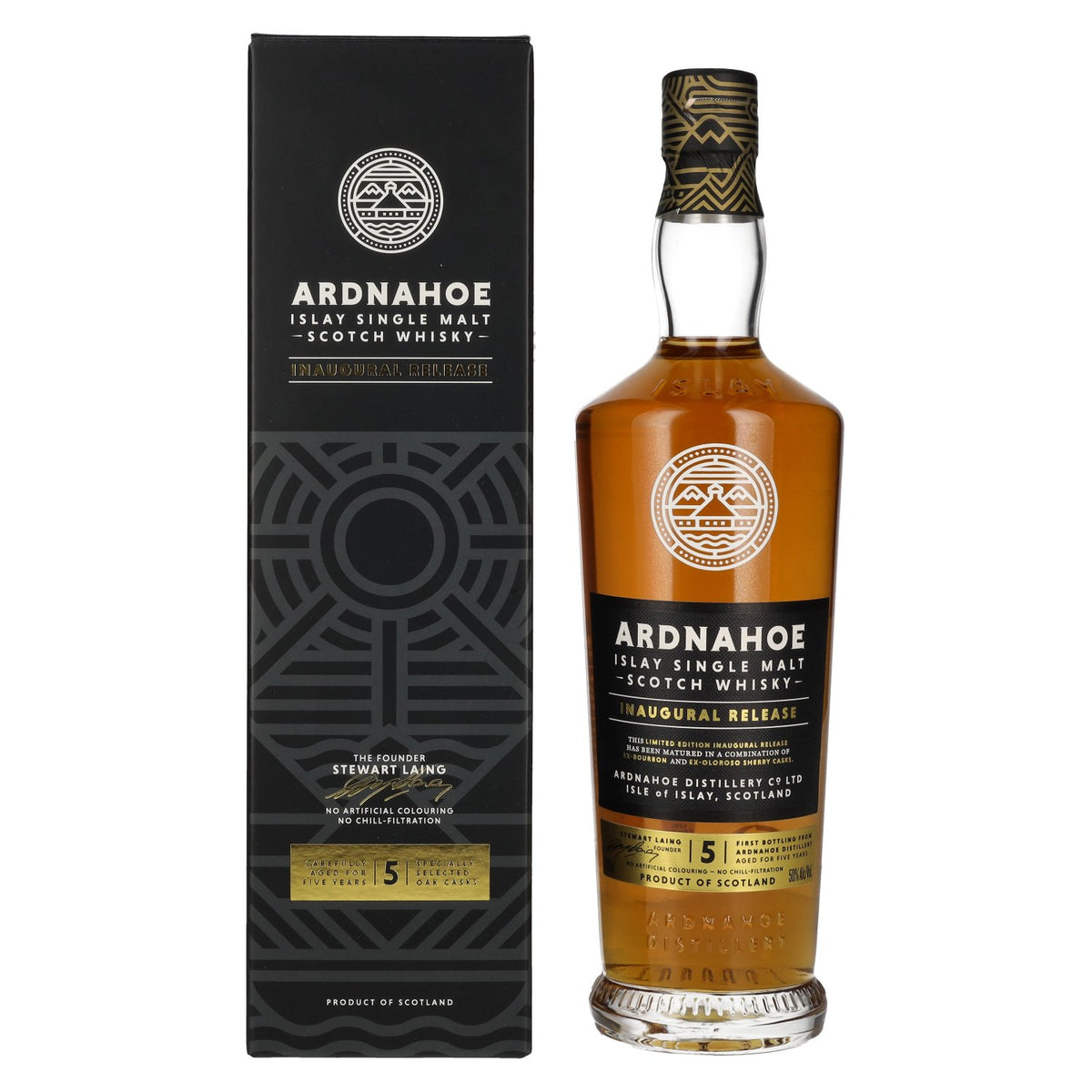 Ardnahoe 5 Years Old INAUGURAL RELEASE Islay Single Malt Scotch Whisky 50% Vol. 0,7l en boîte cadeau
