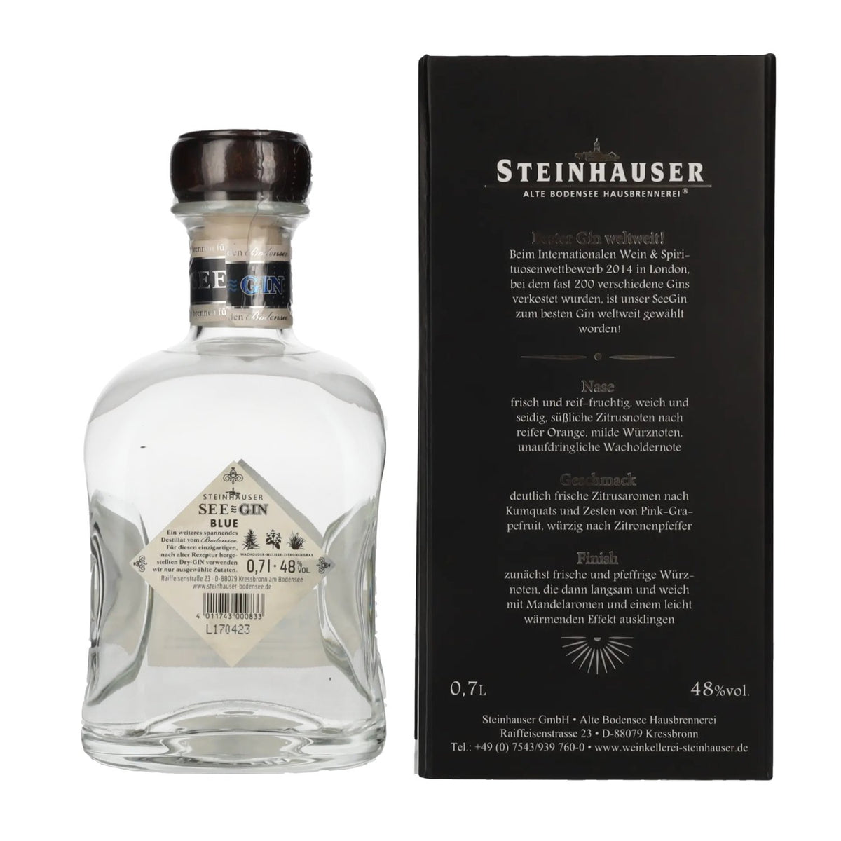Steinhauser SeeGin BLUE London Dry Gin 48 % vol., 0,7 l, dans un coffret cadeau