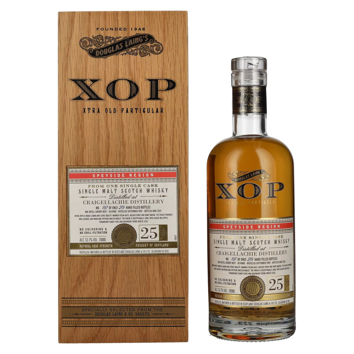 Douglas Laing XOP Craigellachie 25 ans d'âge, finition sherry, 1995, 53,7 % vol., 0,7 l, dans un coffret en bois