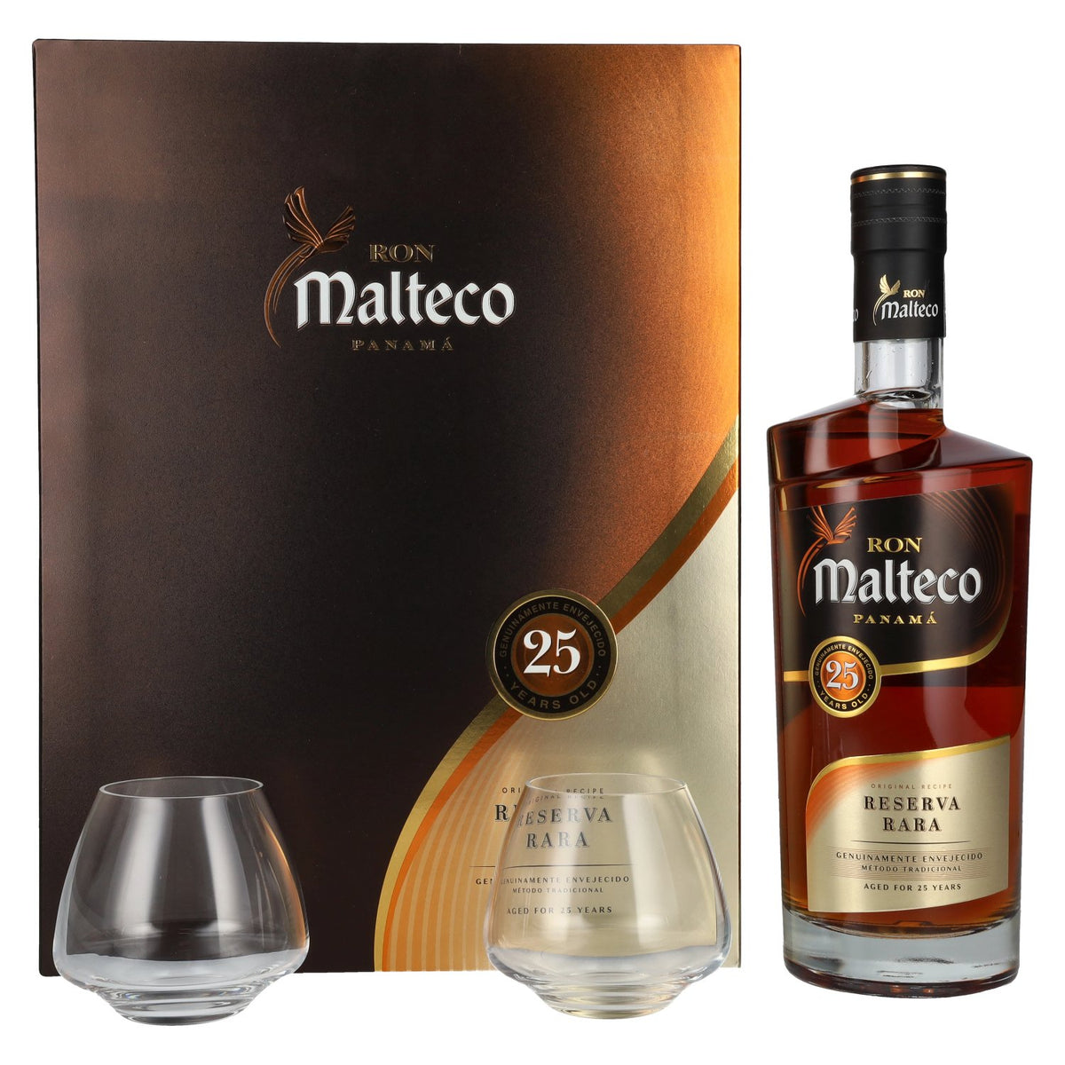 Ron Malteco 25 Jaar Oud Reserva Rara 40% Vol. 0,7l in geschenkverpakking met 2 glazen