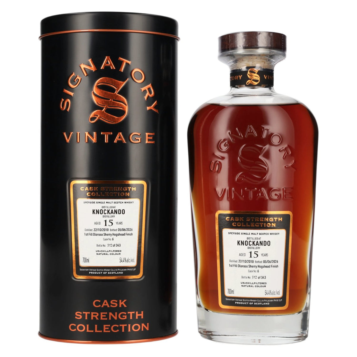 Signatory Vintage KNOCKANDO 15 Years Old Cask Strength Collection #6 2010 54,4% Vol. 0,7l in Tinbox
