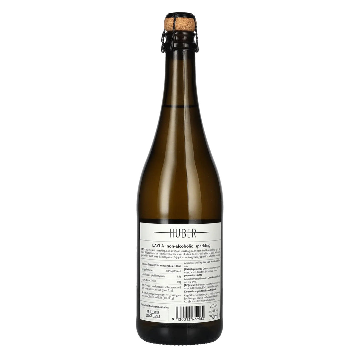 Huber Layla Sparkling White Alcoholvrij 0,75 l