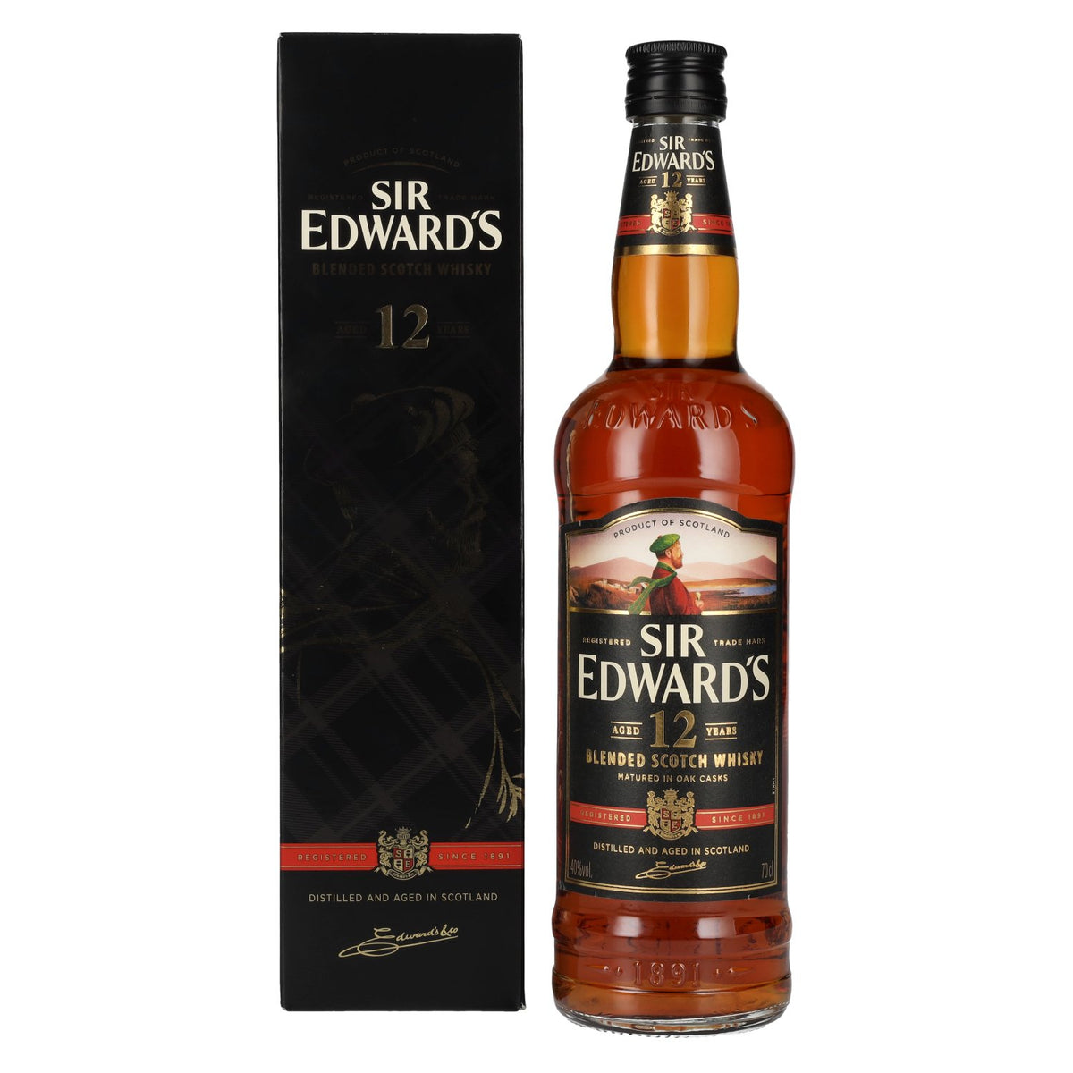 Sir Edward's Scotch Whisky 12 ans d'âge, 40 % vol., 0,7 l, dans un coffret cadeau