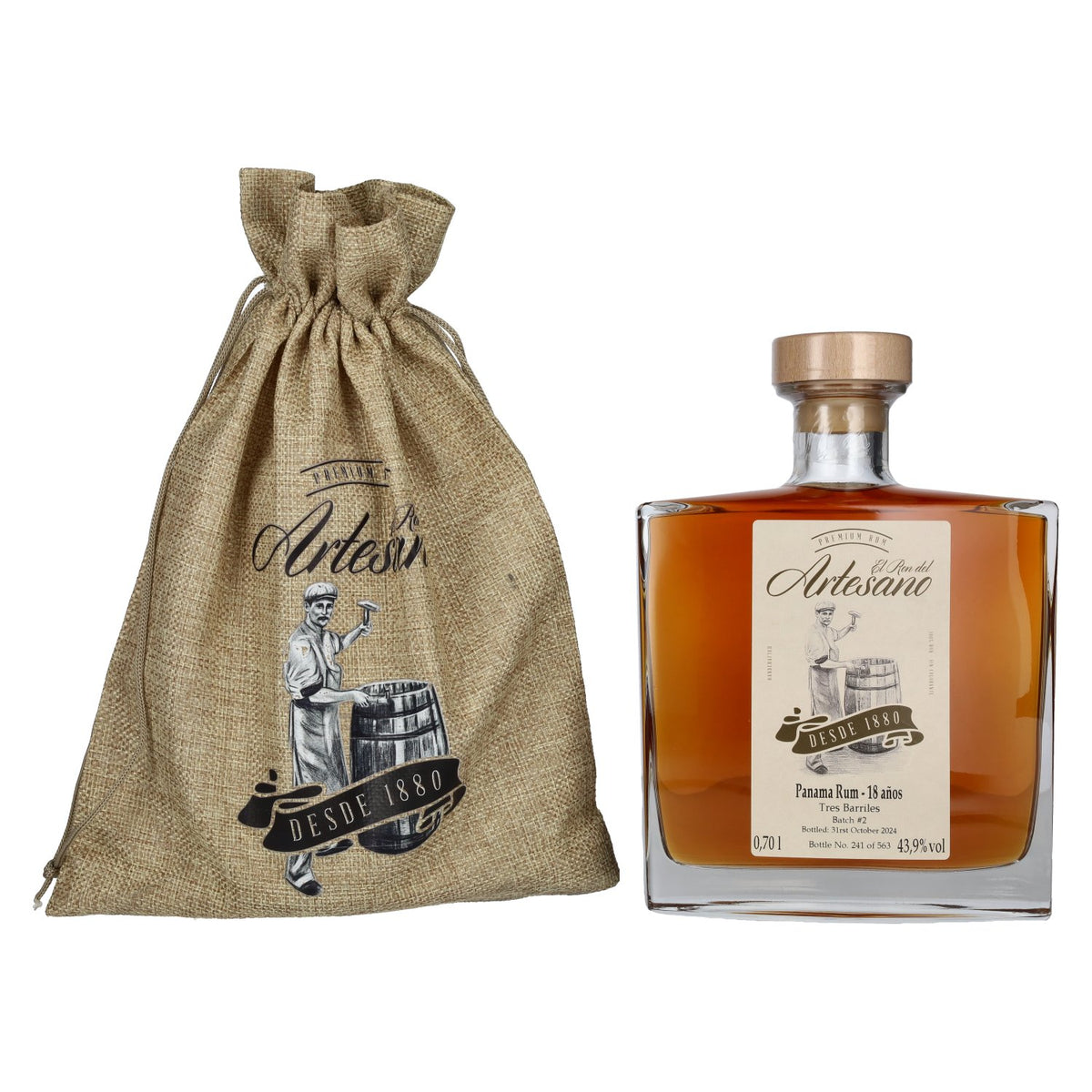 El Ron del Artesano 18 Años Tes Barriles Panama Rum 43,9% Vol. 0,7l im Leinenbeutel