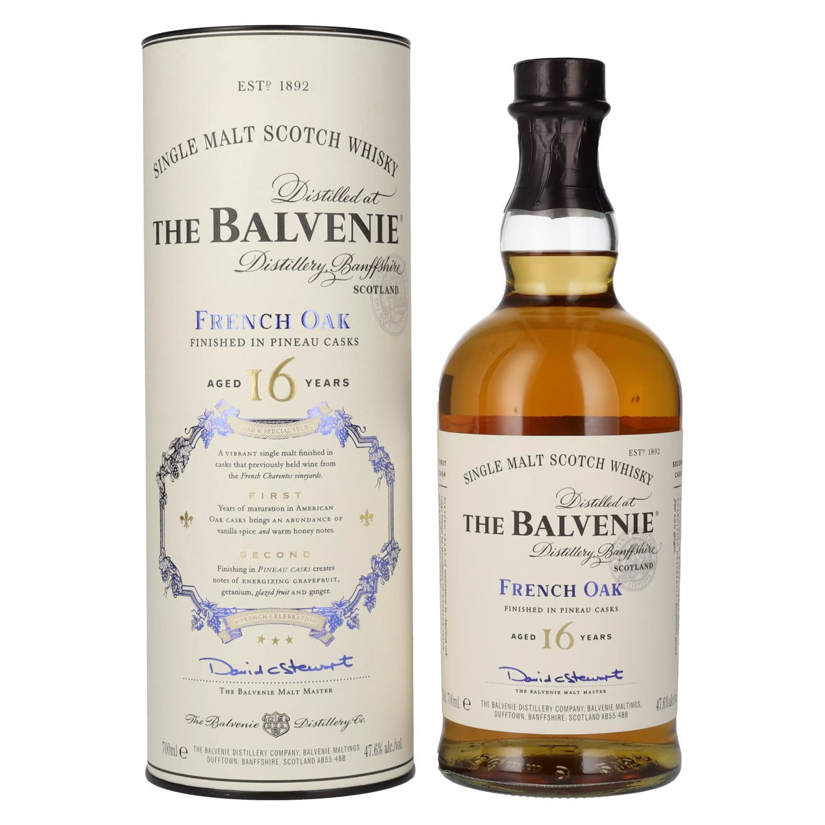 Balvenie 16 ans d'âge, fût de chêne français, 47,6 % vol., 0,7 l, dans un coffret cadeau