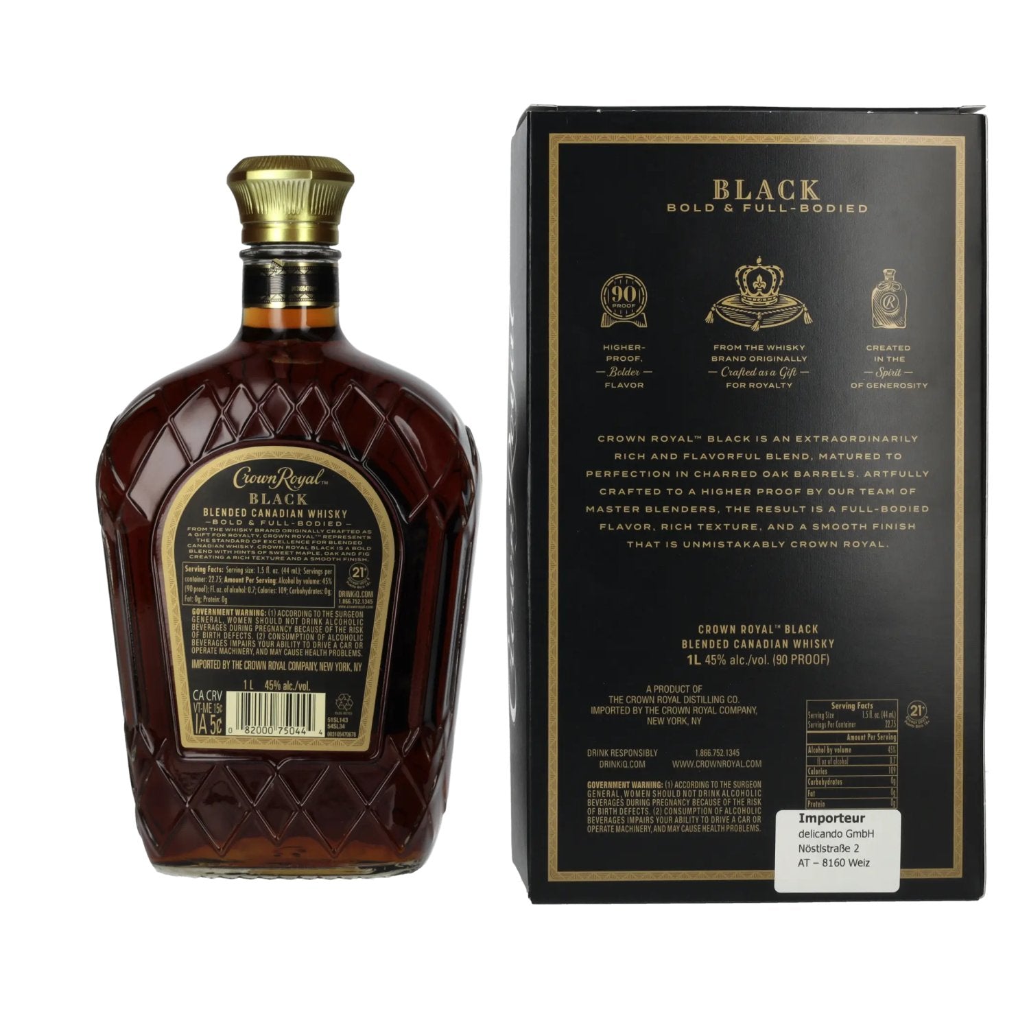 Crown Royal BLACK Blended Canadian Whisky 45% Vol. 1l in gift box