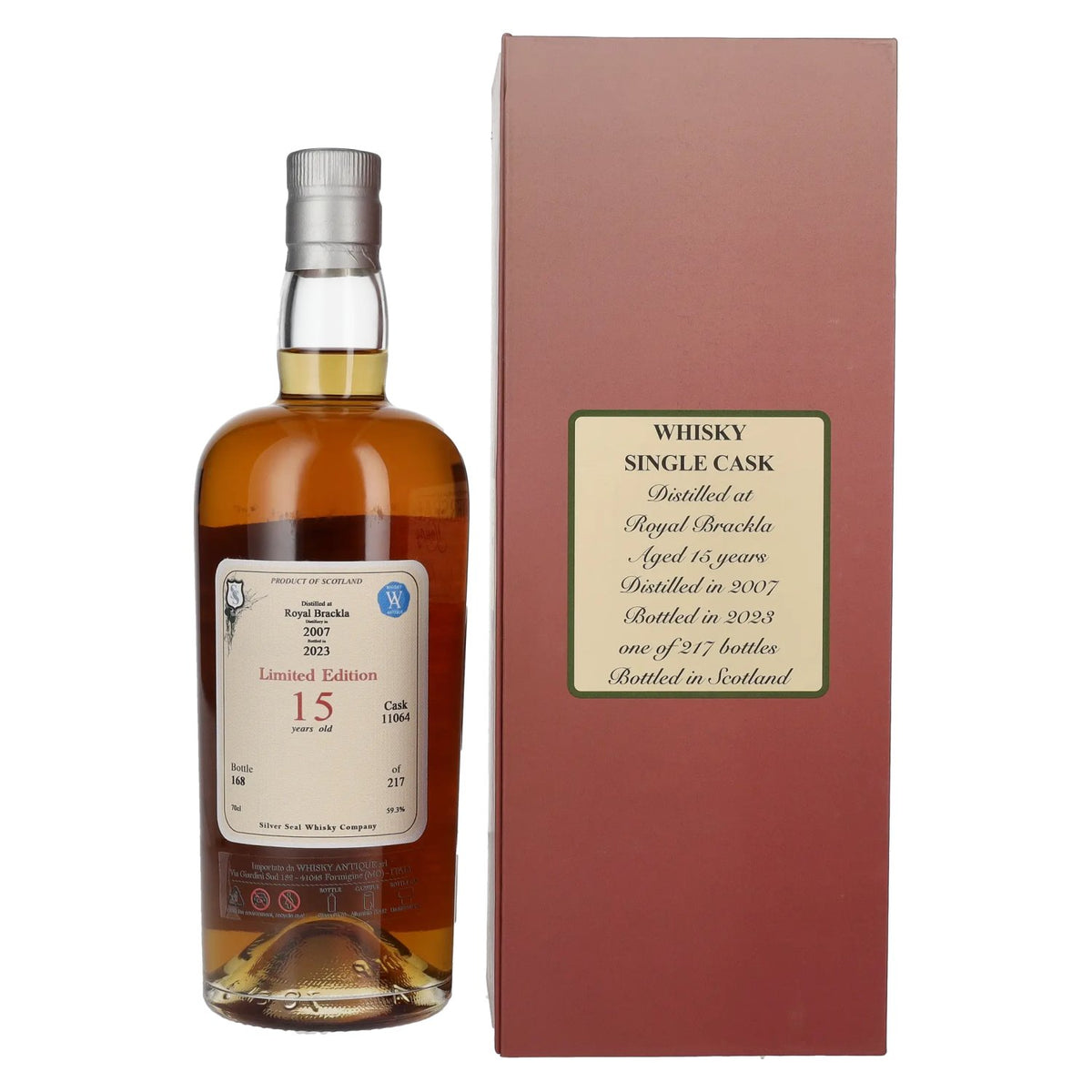 Silver Seal Royal Brackla Whisky 15 ans d'âge, single cask, 2007, 59,3 % vol., 0,7 l, dans un coffret cadeau