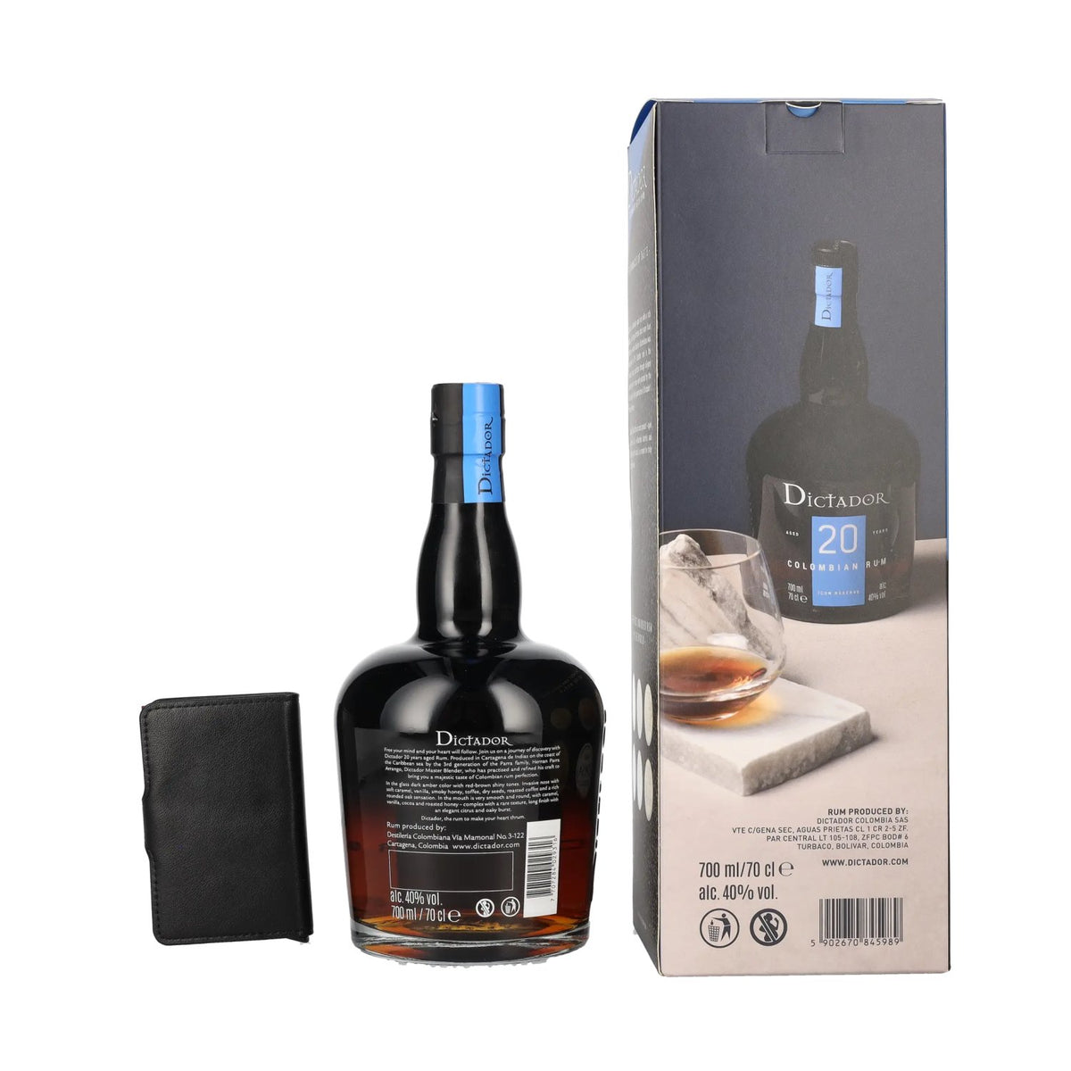 Dictador 20 Years Old ICON RESERVE Colombiaanse rum 40% vol. 0,7 l in geschenkverpakking met portemonnee