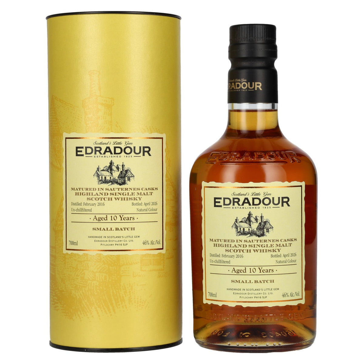 Edradour 10 ans d'âge, fûts de Sauternes, Small Batch 2016, 46 % vol., 0,7 l, dans un coffret cadeau