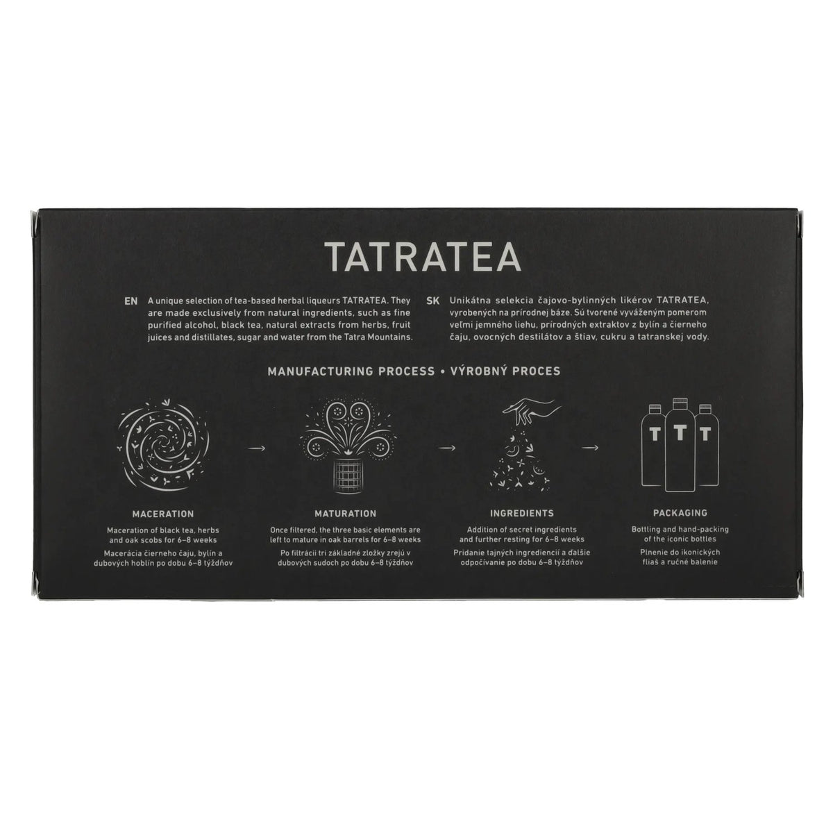 Coffret de dégustation Tatratea Black 52,6 % vol., 5 x 0,04 l, dans un coffret cadeau