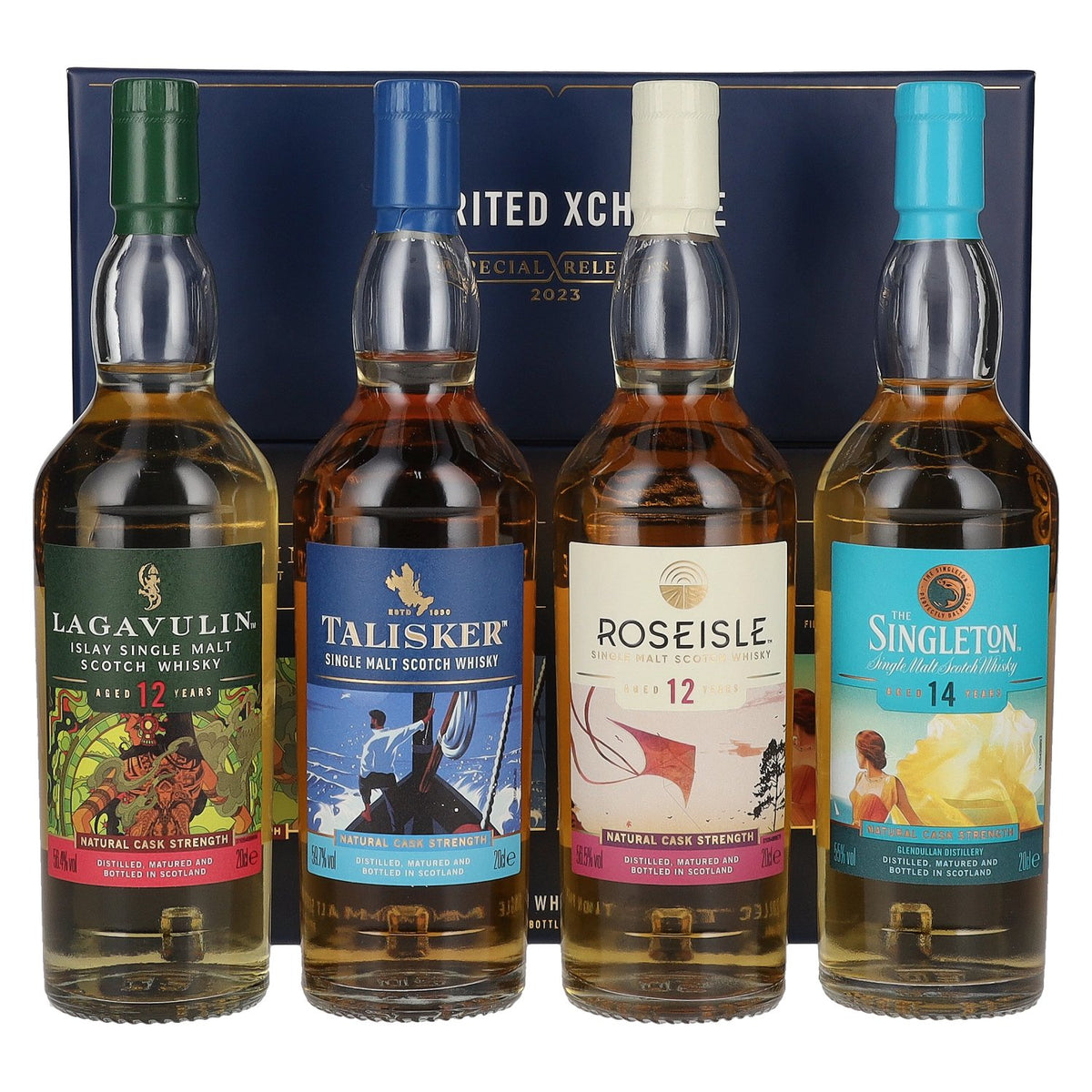 SPIRITED XCHANGE Coffret de collection de whiskies single malt Éditions spéciales 2023 56,9 % vol. 4 x 0,2 l dans un coffret cadeau