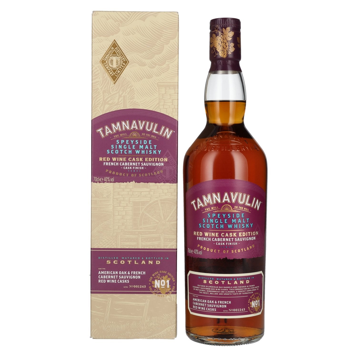 Tamnavulin FRENCH CABERNET SAUVIGNON CASK, whisky single malt écossais du Speyside, 40 % vol., 0,7 l, dans un coffret cadeau
