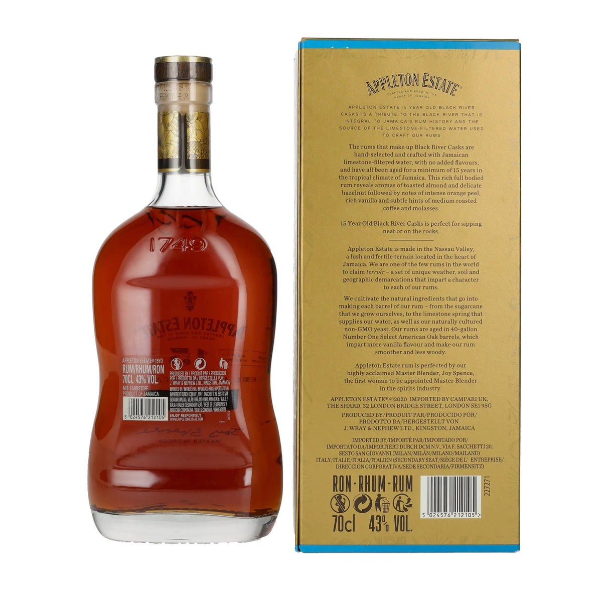 Appleton Estate 15 Years Old BLACK RIVER CASKS Rhum Jamaica 43% vol. 0,7l en coffret cadeau