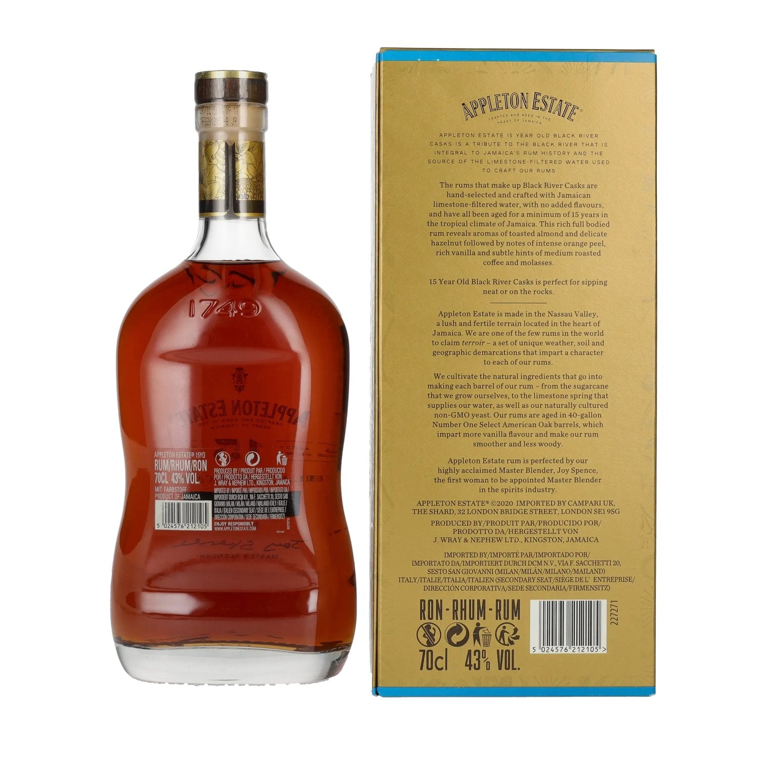Appleton Estate 15 Jaar Oude BLACK RIVER CASKS Jamaica Rum 43% Vol. 0,7l in geschenkverpakking