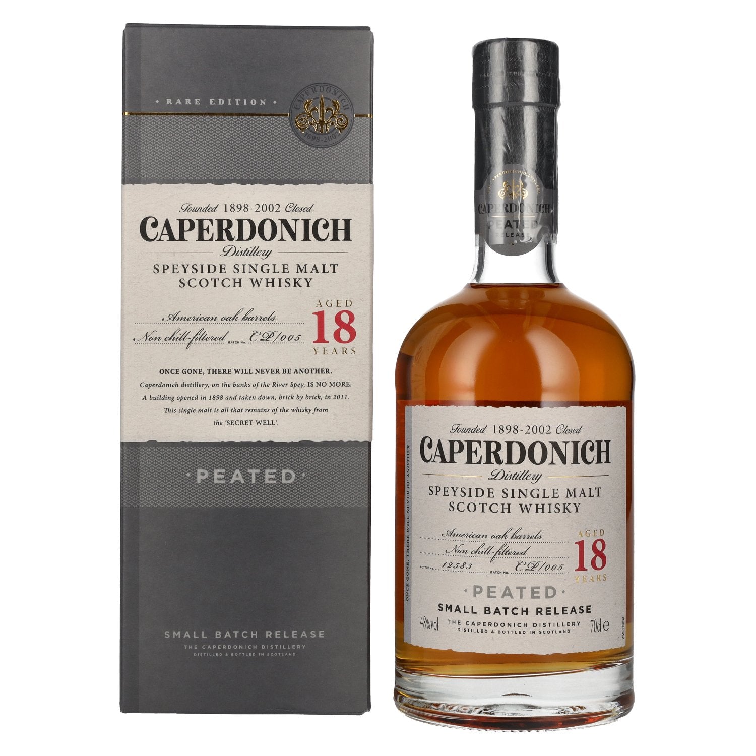 Caperdonich 18 Years Old PEATED Speyside Single Malt Scotch Whisky # 005 48% Vol. 0,7l in Geschenkbox