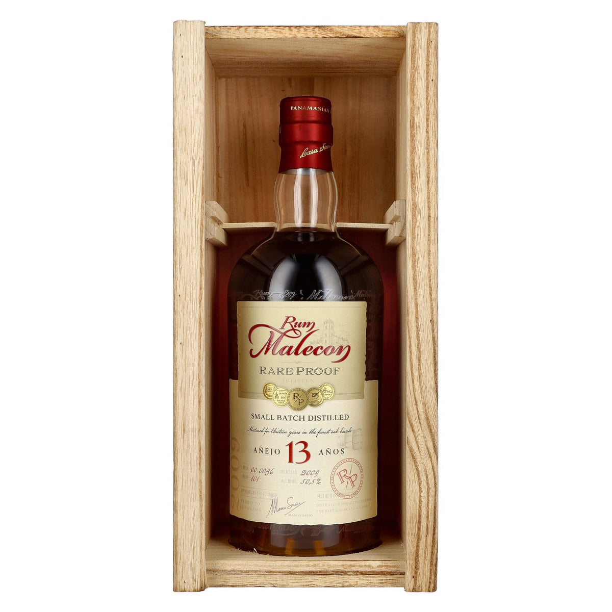 Rum Malecon Añejo 13 Años RARE PROOF 2009 50,5% vol. 0,7 l in houten kist