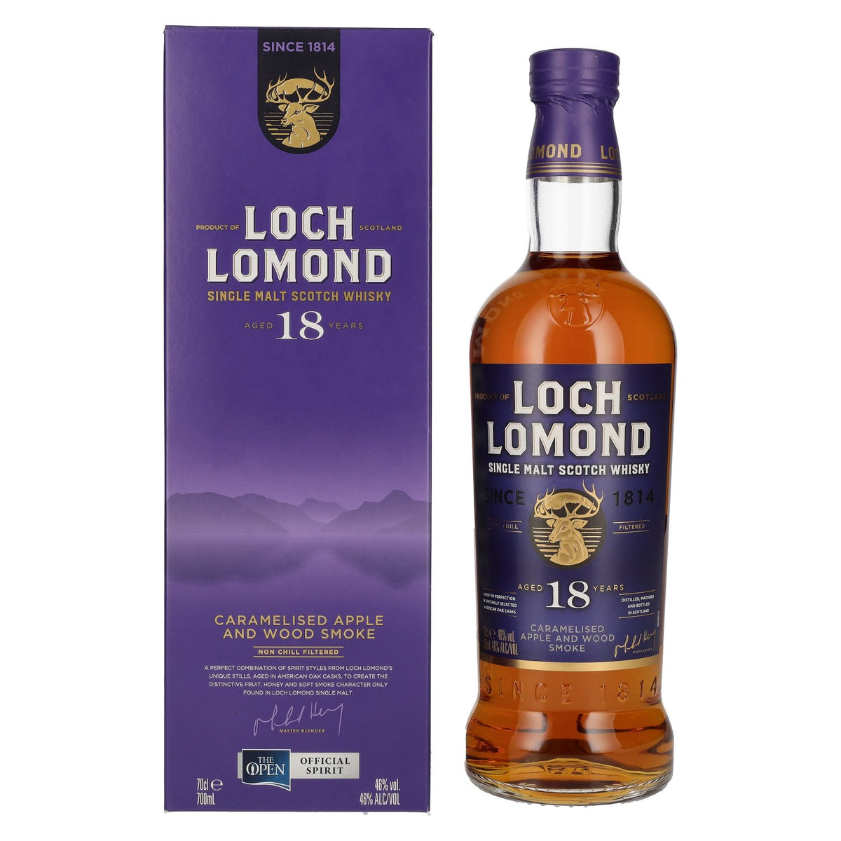 Loch Lomond 18 Years Old Single Malt Caramelised Apple and Wood Smoke 46% ABV 0.7l in a gift box
